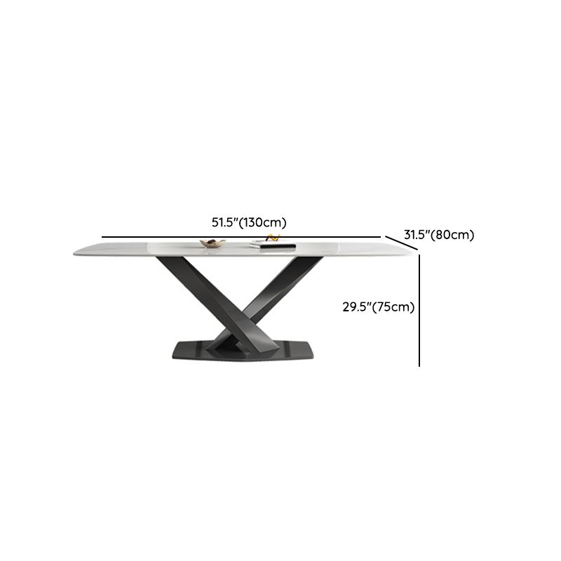 White Stone Top Dining Table Rectangular Tabletop with Metal Pedestal Base Clearhalo 'Dining Tables & Seating' 'Dining Tables' 'dining_table' 'furn' 'furn_dining_table' 'Furniture' 'Kitchen & Dining Furniture' 1200x1200_f67e5ea6-059c-4838-987d-fa847432b372