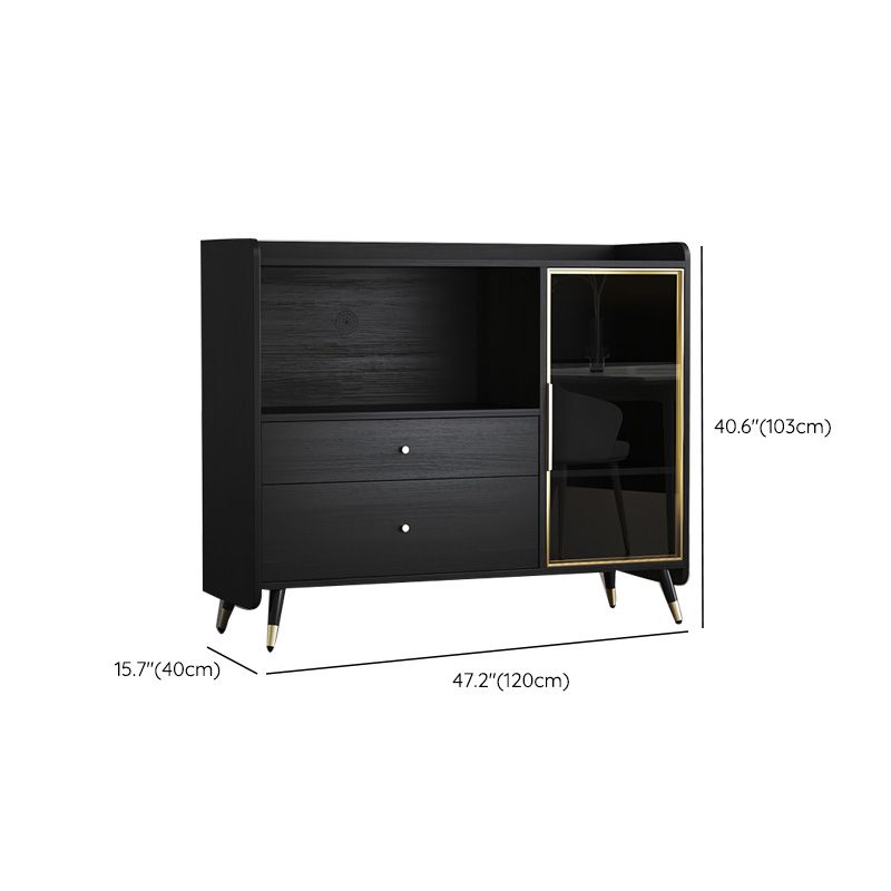Zwarte open opbergserver Glam Wood Dining Server met 2 lades