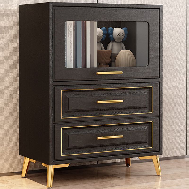 Contemporary Black Chest Glass Paned Accent Cabinet with Drawer Clearhalo 'Cabinets & Chests' 'cabinets_chests' 'furn' 'furn_cabinets_chests' 'Furniture' 'Living Room Furniture' 1200x1200_f6853f09-b641-4b0b-974b-c9865e3c6749