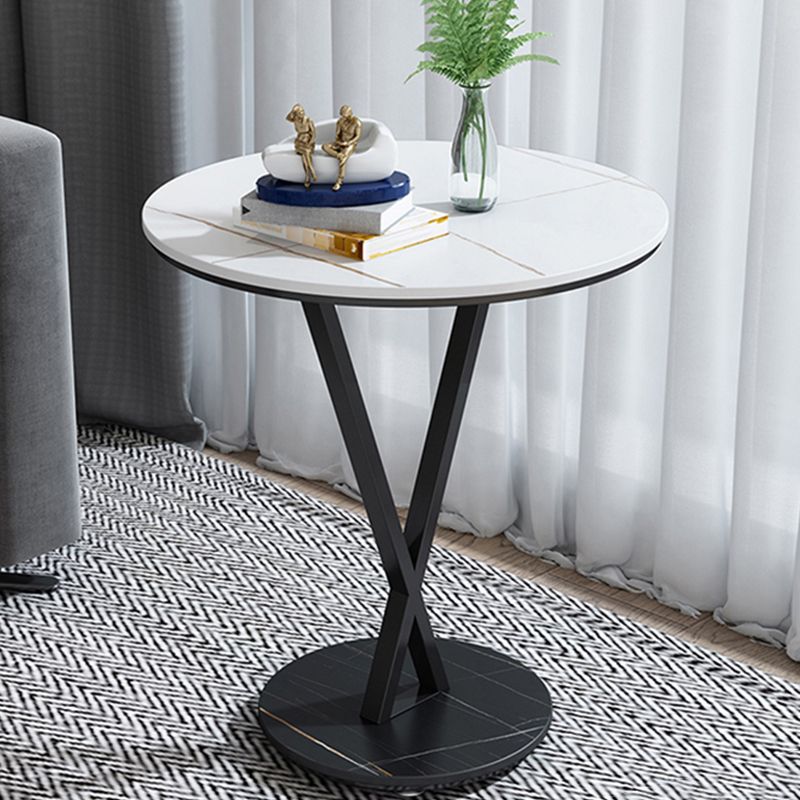 Modernistic Slate Top Round Side End Table Metal X-base End Table