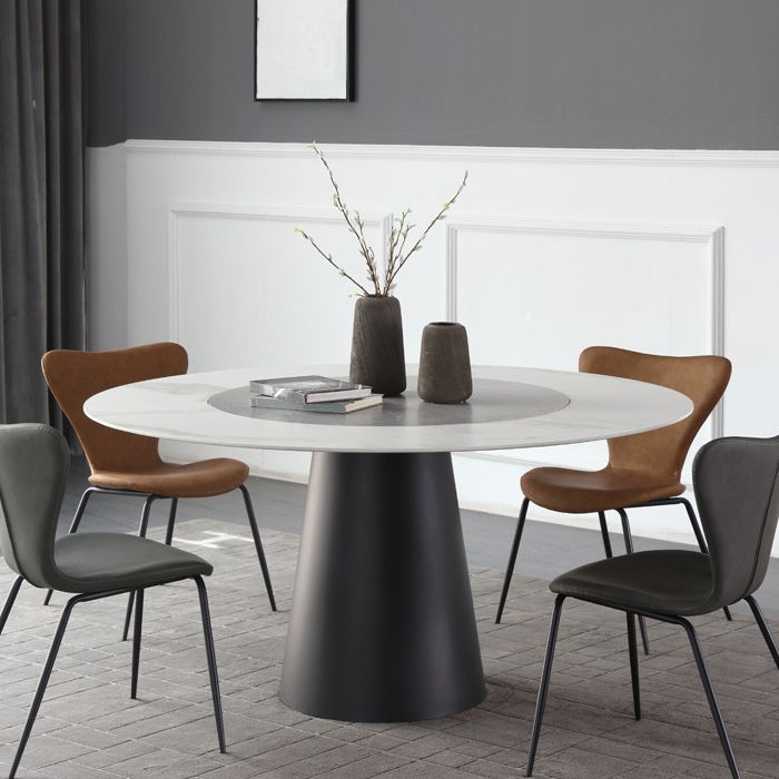Round Sintered Stone Dining Table Modern Turntable Furniture with Steel Pedestal Base Clearhalo 'Dining Tables & Seating' 'Dining Tables' 'dining_table' 'furn' 'furn_dining_table' 'Furniture' 'Kitchen & Dining Furniture' 1200x1200_f68c42ed-9a0f-4fdf-8cbe-b26a430c3c87