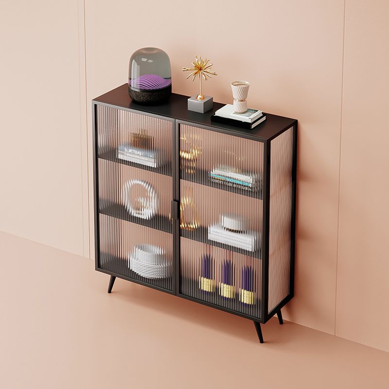 Polished Finish Metal Sideboard Glam Indoor Dining Server with Clear Glass Doors Clearhalo 'buffet_sideboard' 'Buffets & Sideboards' 'furn' 'furn_buffet_sideboard' 'Furniture' 'Kitchen & Dining Furniture' 1200x1200_f68d2098-8d38-43ca-bd7d-ace88dbb6c71