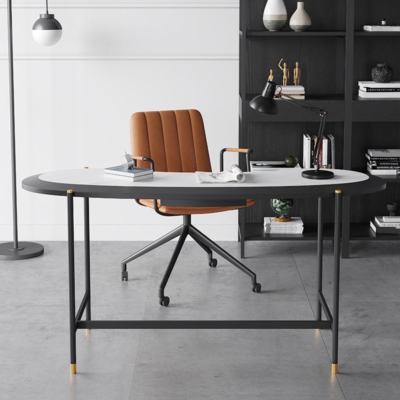 Contemporary Writing Desk Home Stone Office Desk with Black Legs Clearhalo 'furn' 'furn_office_desk' 'Furniture' 'Office Desks' 'Office Furniture' 'office_desk' 1200x1200_f69345c6-18a7-4ed6-9318-446c37f1fd91