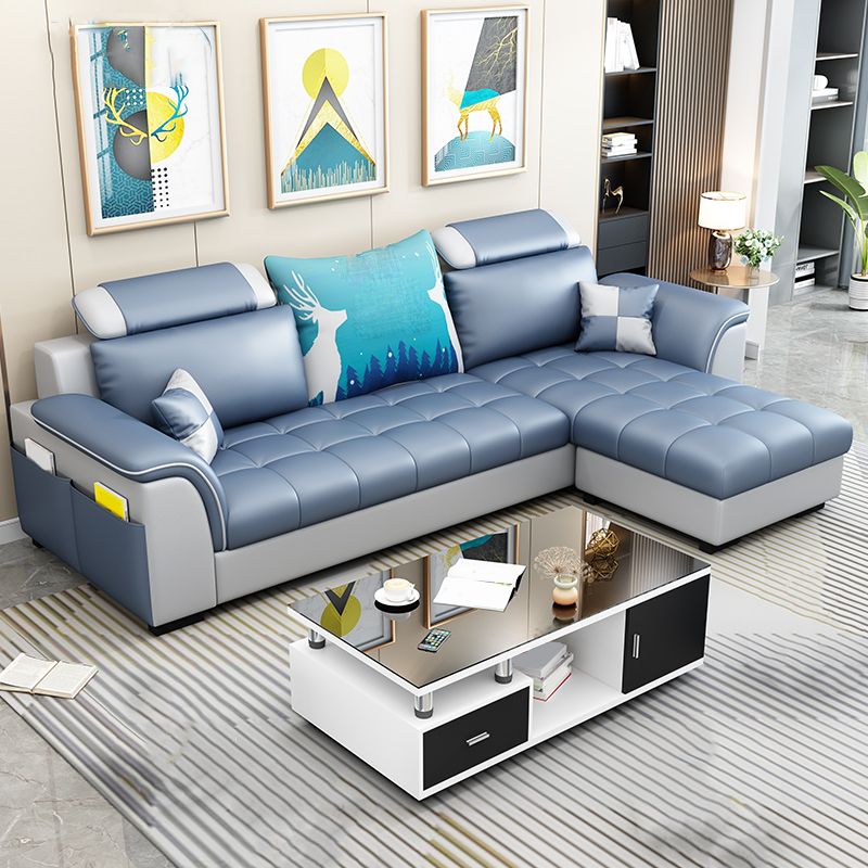 Modern Solid Wood Frame Sectional Linen/Faux Leather Sofa with Ottoman Inlcuded Clearhalo 'furn' 'furn_sectionals' 'Furniture' 'furniture_sectionals' 'Living Room Furniture' 'Sectionals' 1200x1200_f694a5df-bccc-4c87-bb50-04436f09aead