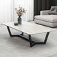 Glam Style Rectangular Slate with Trestle Base Black Foot Coffee Table