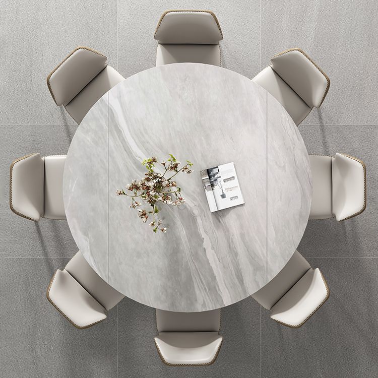 Metal and Slate Table Modern Minimalist Family Retractable Round Dining Table