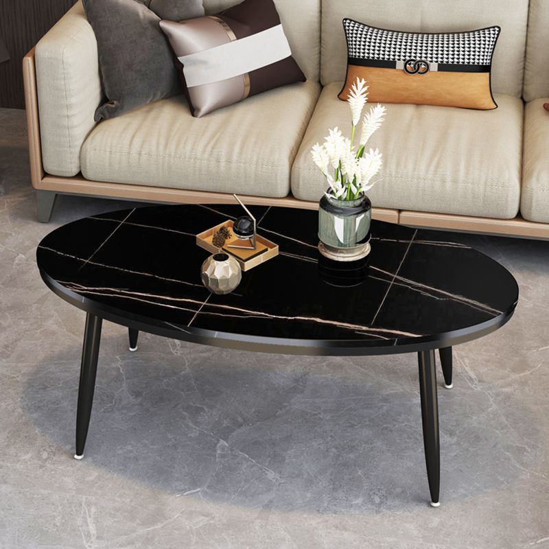 Glam Oval Coffee Table Slate Top 4 Legs Coffee Table for Living Room