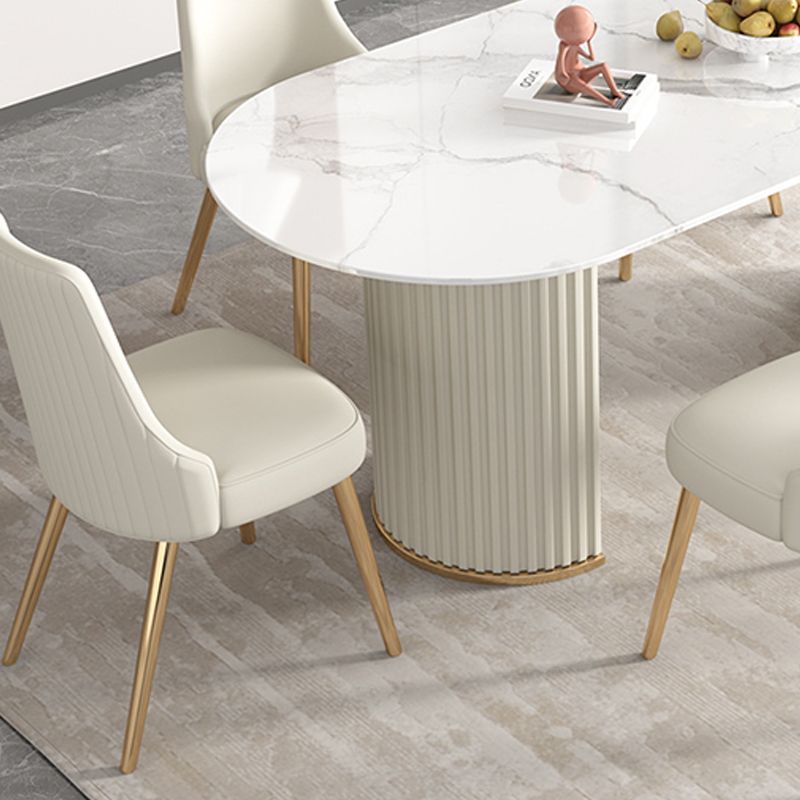 Eetkamertafel met witte basis, stenen tafel in moderne stijl voor de keuken