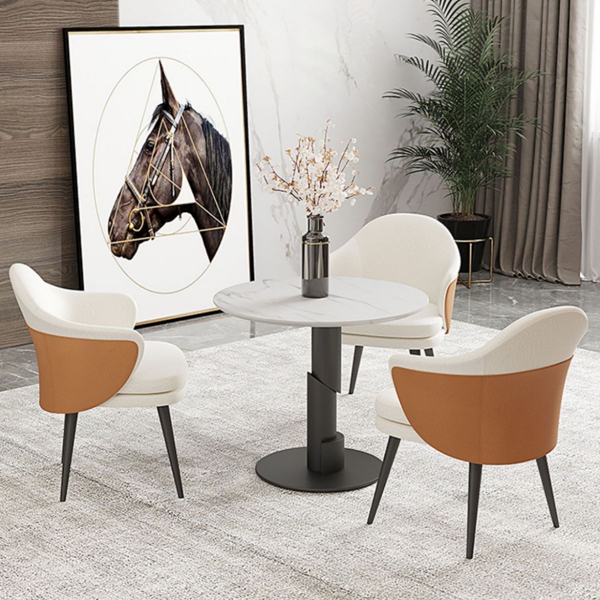 Glam Faux Leather Dining Chair Wingback Side Chair in Matte Finish