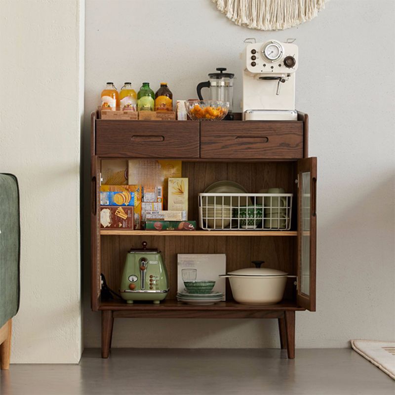 Espresso Solid Wood Dining Server Modern Glass Door with 2 Drawers Clearhalo 'buffet_sideboard' 'Buffets & Sideboards' 'furn' 'furn_buffet_sideboard' 'Furniture' 'Kitchen & Dining Furniture' 1200x1200_f6a18bca-40a1-4207-9e19-3a6e1c52c5b3