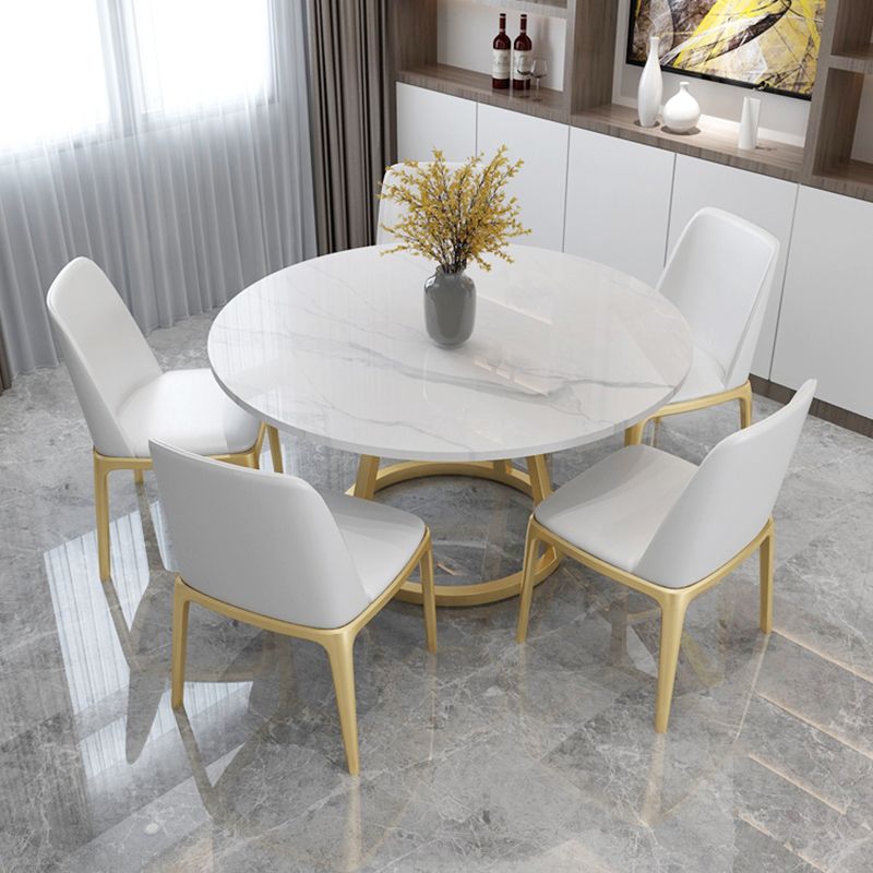 White Stone Top Dining Table Contemporary Dining Table with Pedestal Base Clearhalo 'Dining Tables & Seating' 'Dining Tables' 'dining_table' 'furn' 'furn_dining_table' 'Furniture' 'furniture_dining_table' 'Kitchen & Dining Furniture' 'kitchen' 'kitchen_dining_table' 1200x1200_f6a1931e-cb3b-4d2c-a8b6-73ae87786539