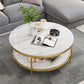 17.7" H Glam Round Slate Coffee Table Metal 4 Legs Cocktail Table with Shelf Clearhalo 'Coffee & Accent Tables' 'Coffee Tables' 'coffee_tables' 'furn' 'furn_coffee_tables' 'Furniture' 'Living Room Furniture' 1200x1200_f6a79618-0d73-4e25-bc58-b0107a842604
