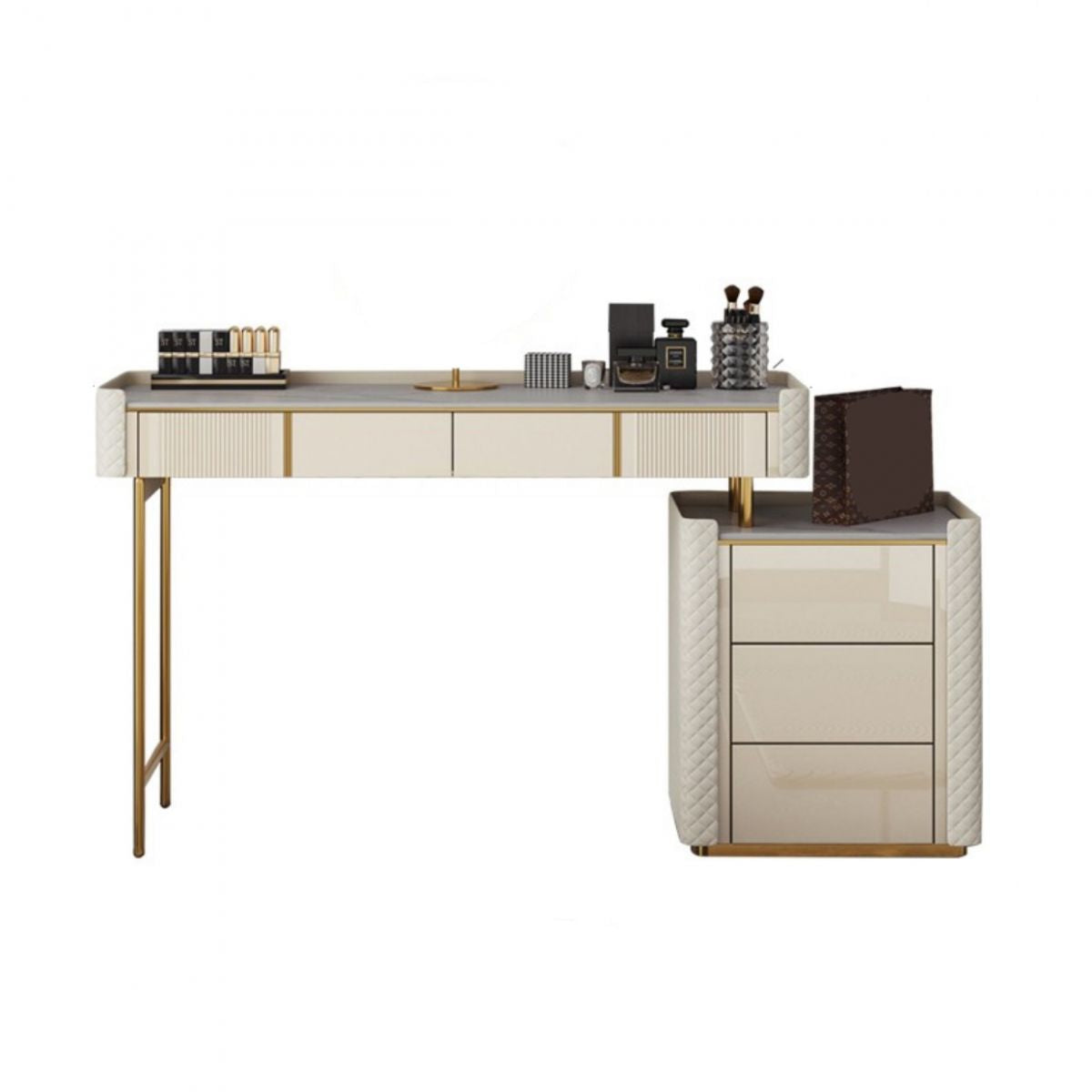 5 Speicherschubladen Eitelkeitssatz gerade Füße Kommode mit gepolstertem Hocker