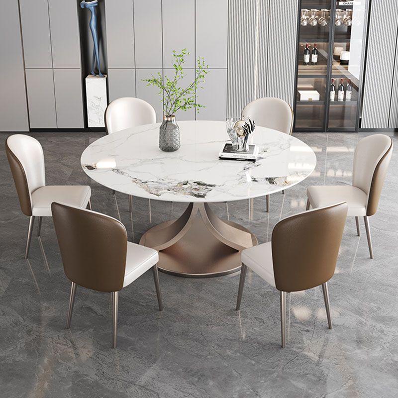 Glam Sintered Stone Dining Table Round Dinner Room Table for Dining Room Clearhalo 'Dining Tables & Seating' 'Dining Tables' 'dining_table' 'furn' 'furn_dining_table' 'Furniture' 'furniture_dining_table' 'Kitchen & Dining Furniture' 'kitchen' 'kitchen_dining_table' 1200x1200_f6ab75b8-2b3f-42e7-921e-ddb4432f5e4e