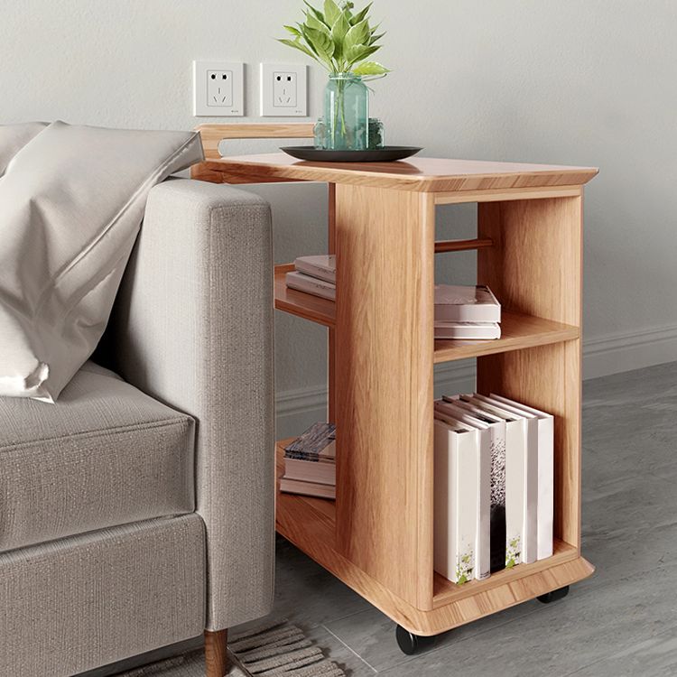 Square Wood Top Side Table Modern 25.6" Tall End Table with Shelves