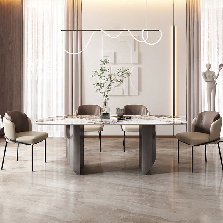 Industrial Sintered Stone Table for Restaurant Rectangle Dining Table with Double Pedestal Clearhalo 'Dining Tables & Seating' 'Dining Tables' 'dining_table' 'furn' 'furn_dining_table' 'Furniture' 'Kitchen & Dining Furniture' 1200x1200_f6afc9b2-0e8d-4bca-a39f-b4ca7486c0ef