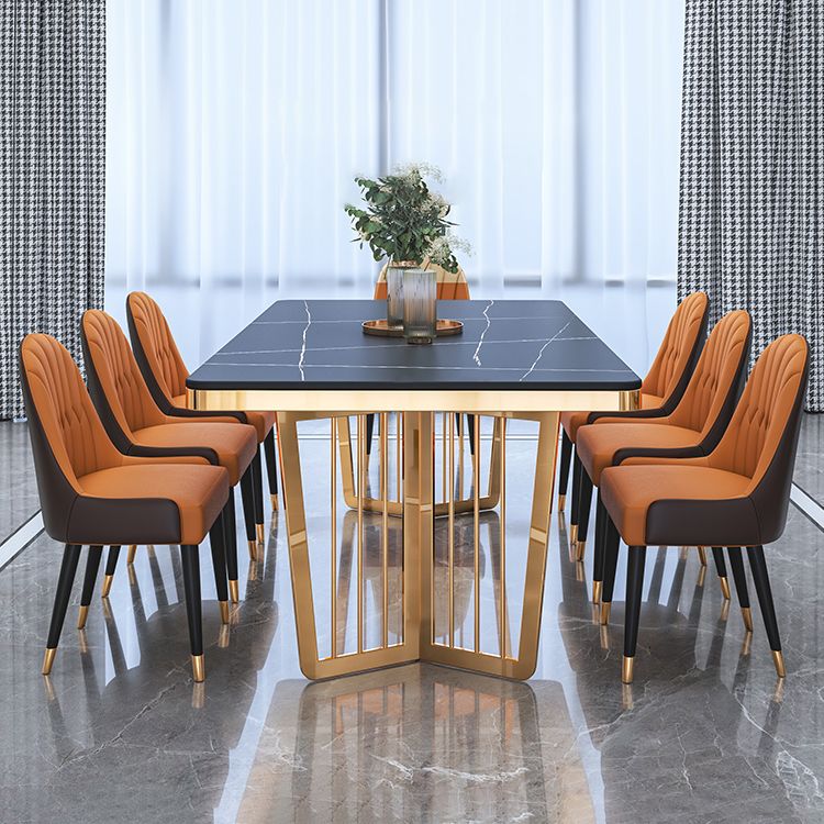 Minimalist Style Sintered Stone Dining Table with Fixed Table and Double Pedestal Base Clearhalo 'Dining Room Sets' 'Dining Tables & Seating' 'dining_room_set' 'furn' 'furn_dining_room_set' 'Furniture' 'furniture_dining_room_set' 'Kitchen & Dining Furniture' 'kitchen&dining_furn' 'kitchen' 1200x1200_f6b3c173-d805-4ddb-ae35-b692e61c89d8