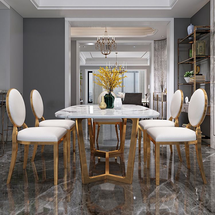 Metal Traditional Luxury Rectangle Indoor Table Sintered Stone Dining Table with Trestle Clearhalo ' dining_table' 'Dining Tables & Seating' 'Dining Tables' 'furn' 'furn_dining_table' 'Furniture' 'furniture_dining_table' 'Kitchen & Dining Furniture' 'kitchen&dining_furn' 'kitchen' 'kitchen_dining_table' 1200x1200_f6b3fd12-03f2-4ec5-8b57-3f67a8eed6a8
