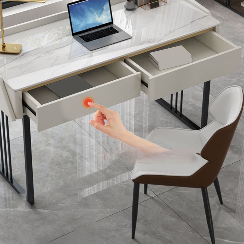 Rectangular Shaped Office Laptop Table Stone Writing Desk in Grey/White ...