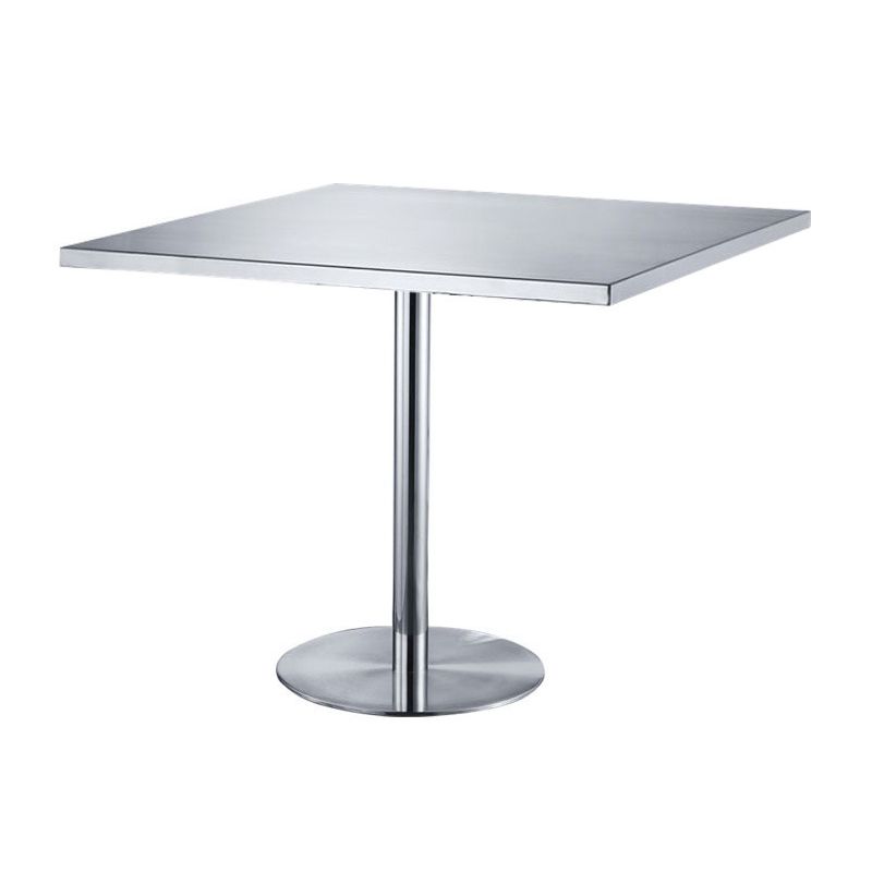 Industrial Square Dining Table Stainless Steel Table with Pedestal Base Clearhalo ' dining_table' 'Dining Tables & Seating' 'Dining Tables' 'furn' 'furn_dining_table' 'Furniture' 'furniture_dining_table' 'Kitchen & Dining Furniture' 'kitchen&dining_furn' 'kitchen' 'kitchen_dining_table' 1200x1200_f6bc2079-c70f-41d6-8fe6-d7d1f91be919
