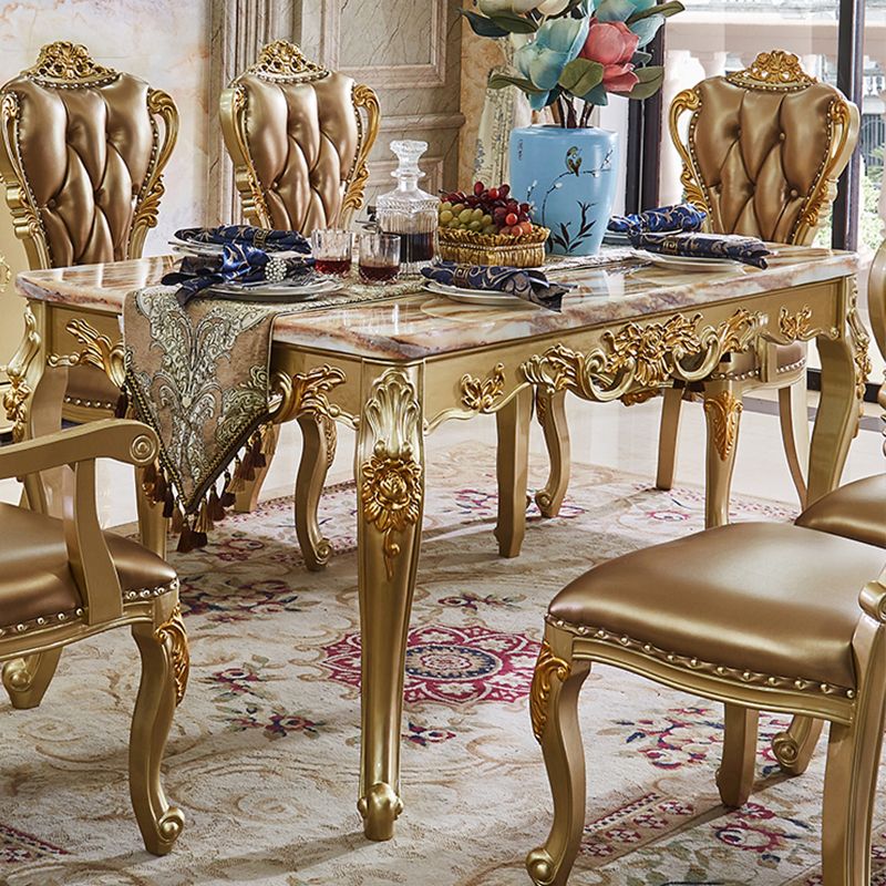 Mesa de comedor de mesa de mármol Top Rectangle con 4 patas de madera