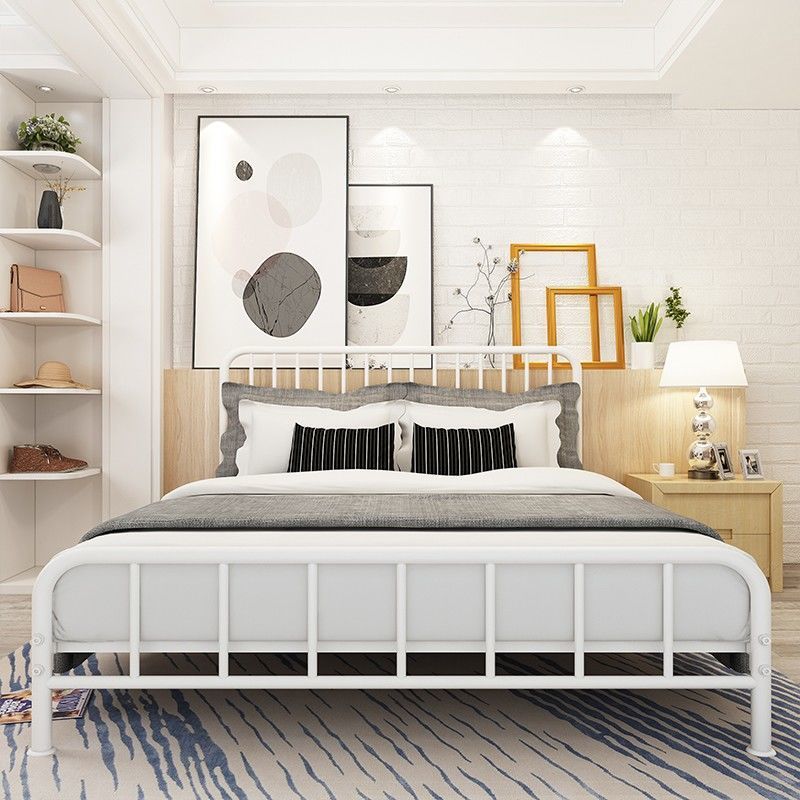 Modern Headboard Bed Rectangular Open-Frame Bed with Metal Legs