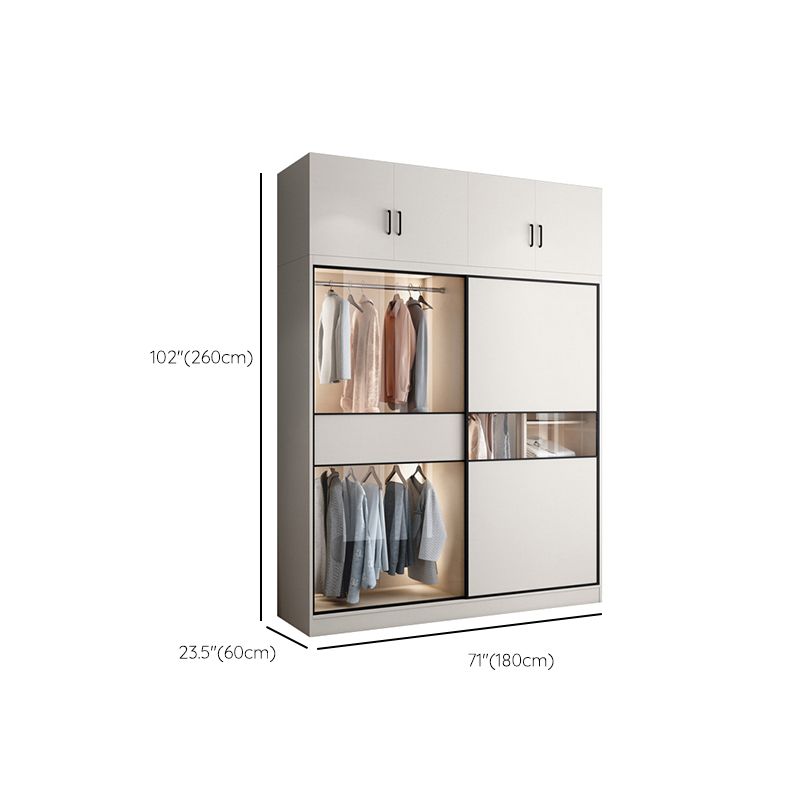 White Colour Wooden Wardrobe Cloth Rod Included Wardrobe Closet with Sliding Doors Clearhalo 'Armoires & Wardrobes' 'armoires_wardrobes' 'Bedroom Furniture' 'furn' 'furn_armoires_wardrobes' 'Furniture' 1200x1200_f6c1a11d-c893-49fb-a513-f289371b7ffe
