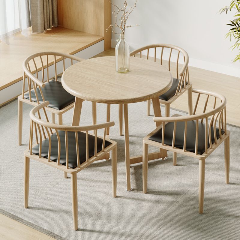 Mesa de comedor de madera redonda Mesa de comedor de base de trineo en natural y nogal