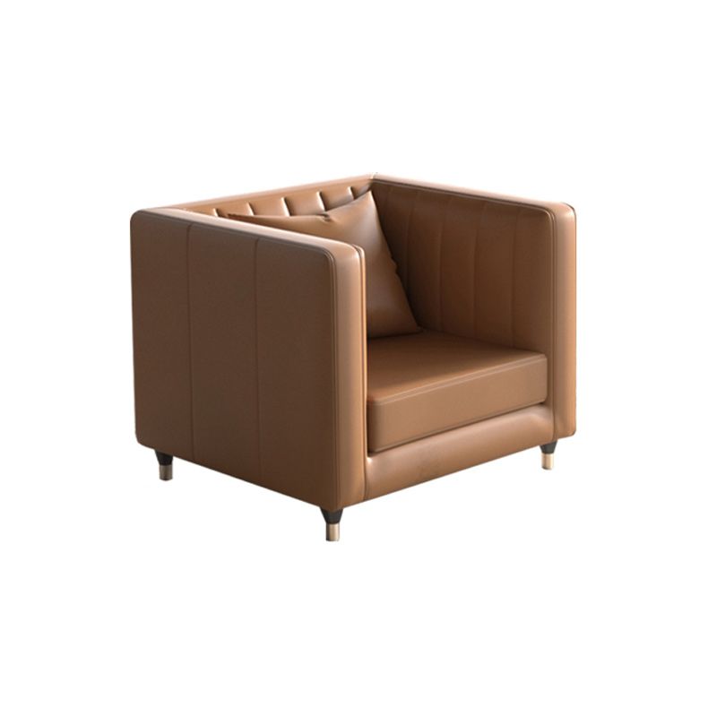Genuine Leather Tuxedo Arm Sofa 33.46" Wide Contemporary Sofa, Brown Clearhalo 'furn' 'furn_sofas' 'Furniture' 'Living Room Furniture' 'Sofa' 'sofas' 1200x1200_f6c90dbb-d0b4-4b52-96dc-dfac352241c0