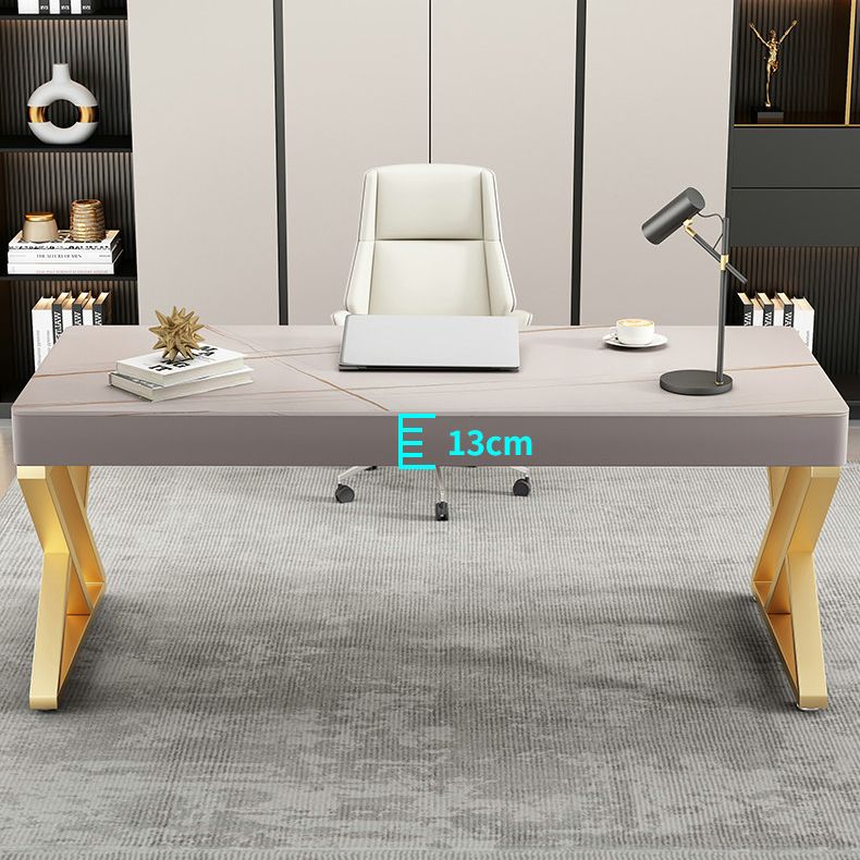 29.25 "H Classic Glam Office Desk Curved Shape Stone Writing Desk