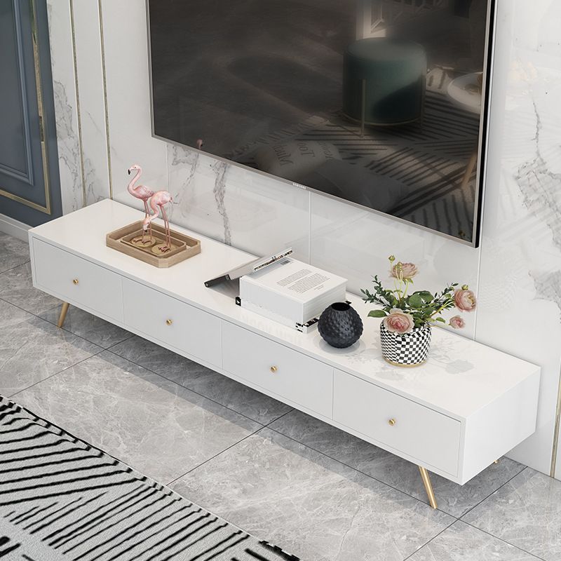 Stand de Wood TV Stand de estilo glamoroso Consola de TV de almacenamiento cerrado de color blanco con cajones