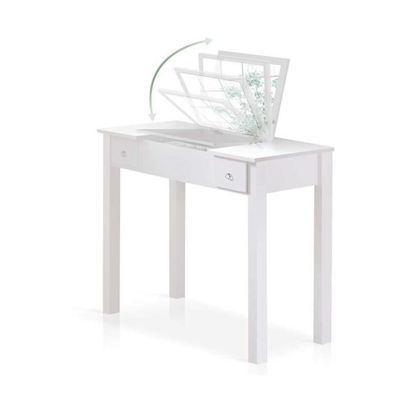 Capovolgimento a specchio singolo vanity scrivania doppia cassettiera dritta piedi in bianco in bianco