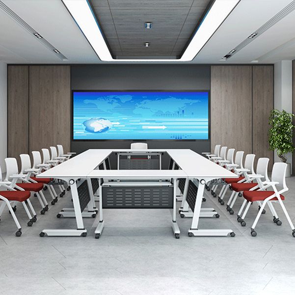 Escritorio de escritura plegable contemporánea escritorio de madera fabricada rectangular con ruedas de lanzadores