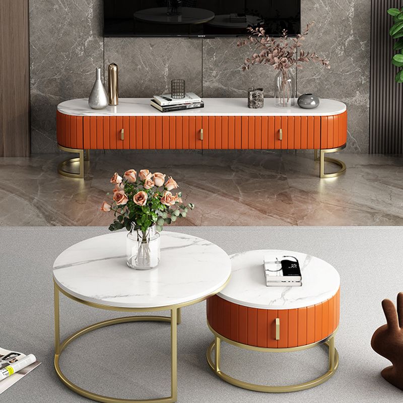 Gris / vert / orange 18 - Console de stand de télévision, support de télévision en marbre pour les téléviseurs avec des tiroirs