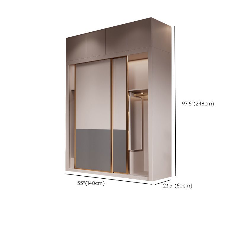 Modern Sliding Door Storage Cabinet Wooden Wardrobe Cabinet with Garment Rod Clearhalo 'Armoires & Wardrobes' 'armoires_wardrobes' 'Bedroom Furniture' 'furn' 'furn_armoires_wardrobes' 'Furniture' 1200x1200_f6d75f4e-c485-4d7c-9f36-3399bf59caf6