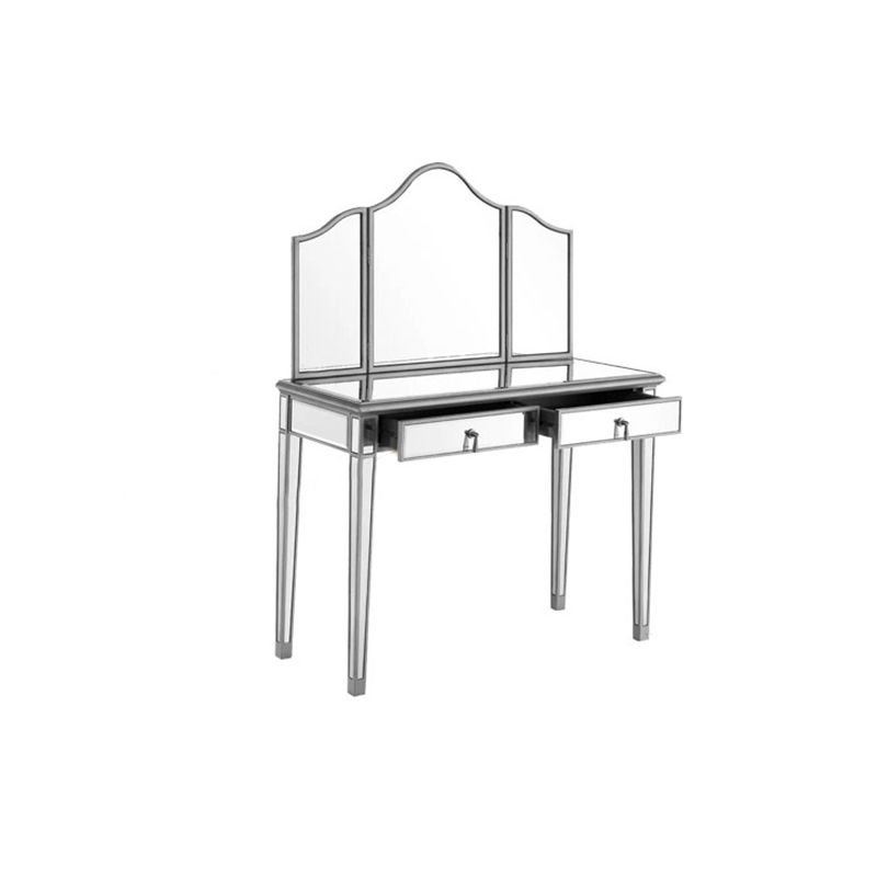 2 Drawers Mirrored Makeup Table and Stool Set Vanity for Women in Silver Clearhalo 'Bedroom Furniture' 'furn' 'furn_makeup_vanities' 'Furniture' 'Makeup Vanities' 'makeup_vanities' 1200x1200_f6db6aac-53fd-4e35-97e7-eb04679a7cec