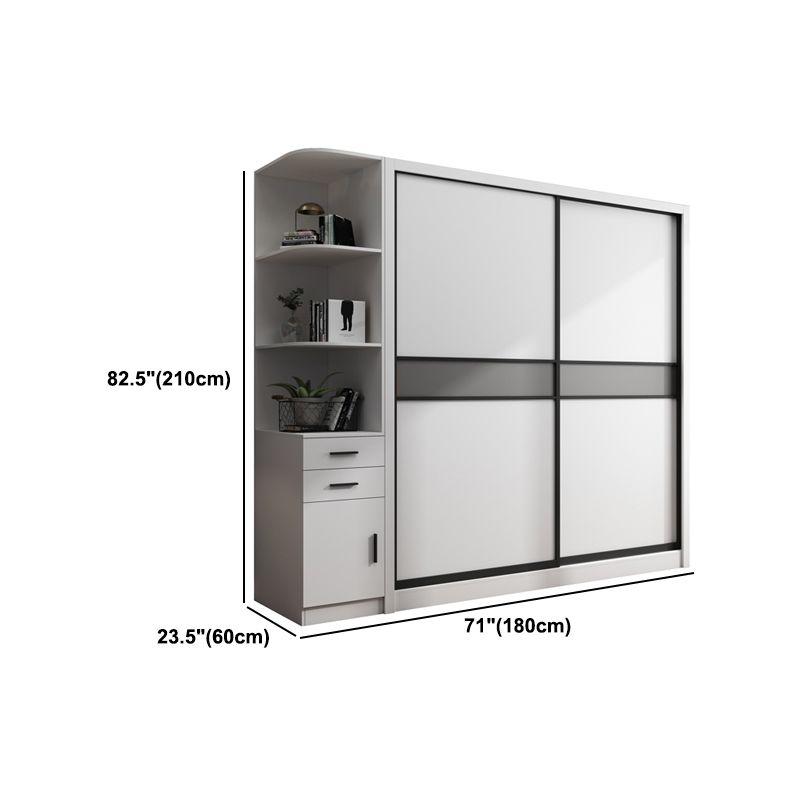 White Modern Wardrobe Armoire Engineered Wood Sliding Door Wardrobe with Drawer