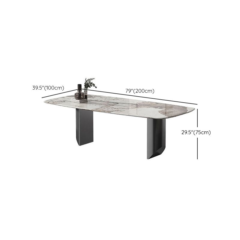 Luxury Double Pedestal Dining Table Sintered Stone Fixed Home Desk