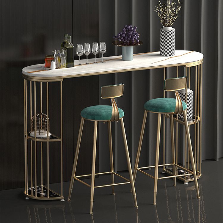Glam Iron Bistro Table Stone Top Oval Indoor Bar Dining Table with 2-Shelf Clearhalo 'Bar Furniture' 'Bar Tables' 'bar_tables' 'furn' 'furn_bar_tables' 'Furniture' 'furniture_bar_tables' 'Kitchen & Dining Furniture' 1200x1200_f6e0652e-60d4-44be-94a4-dacdad07ca30
