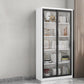 14.9" Wide Whit Bookcase Modern Stainless Steel and Glass Book Shelf With Doors