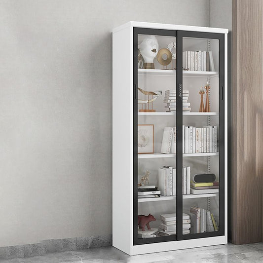 14.9" Wide Whit Bookcase Modern Stainless Steel and Glass Book Shelf With Doors