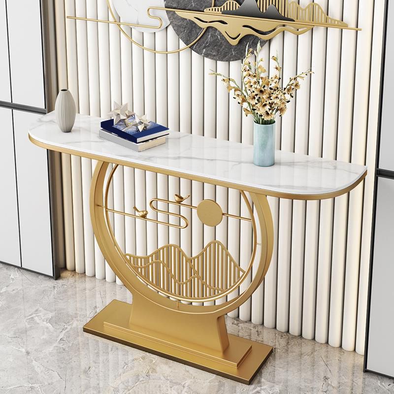 Sofá de consola Glam Stone Mesa Half Moon Iron Accent Table para Hall