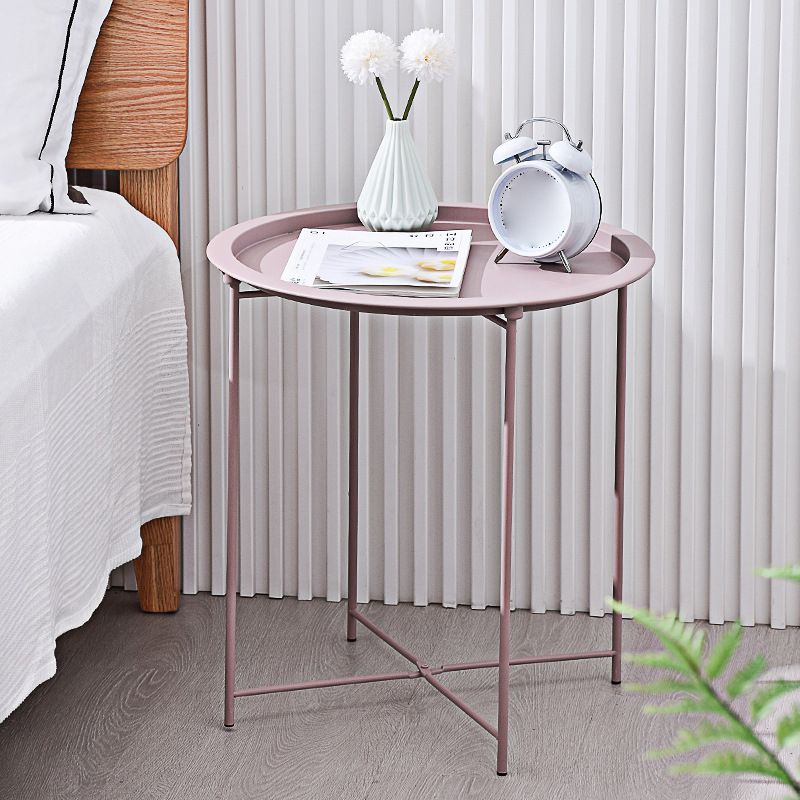 Round Tray Top Side Table Mid-Century Metal Cross Legs End Table Clearhalo 'Coffee & Accent Tables' 'End & Side Tables' 'end_side_tables' 'furn' 'furn_end_side_tables' 'Furniture' 'Living Room Furniture' 1200x1200_f6ea59aa-0fe1-463f-8961-ecc6a5cae558