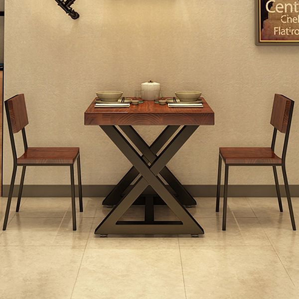 Industrial Solid Wood Dinner Room Kitchen Table Brown Square Trestle Table for Dining Room Clearhalo ' dining_table' 'Dining Tables & Seating' 'Dining Tables' 'furn' 'furn_dining_table' 'Furniture' 'furniture_dining_table' 'Kitchen & Dining Furniture' 'kitchen&dining_furn' 'kitchen' 'kitchen_dining_table' 1200x1200_f6ebffd1-a1e2-450a-b62c-1f7002ab1576