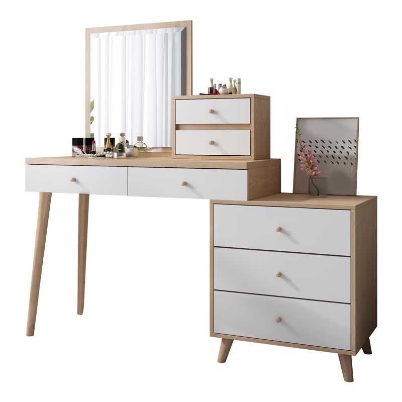 Wood Drawers Included Vanity Makeup Dressing Table Set with Stool and Mirror - 39.4" W Clearhalo 'Bedroom Furniture' 'furn' 'furn_makeup_vanities' 'Furniture' 'Makeup Vanities' 'makeup_vanities' 1200x1200_f6ec61f1-fdbf-48f5-85b3-4257fc67205c