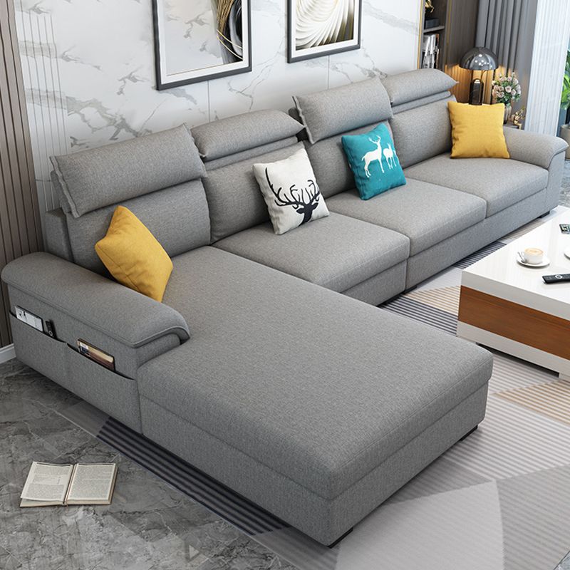 Contemporary Pillow Back Cushions Sectional Fabric/Faux Leather Sofa with Storage Clearhalo 'Furniture' 'furniture_sectionals' 'Living Room Furniture' 'Sectionals' 1200x1200_f6eefc9e-37d0-4505-86bd-a94a1f67192d