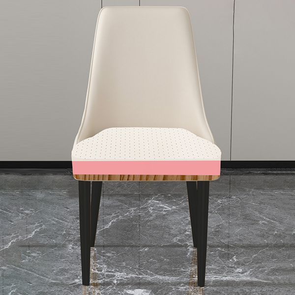 Faux Leather Dining Chairs Modern Parsons Armless Chair with Black Legs