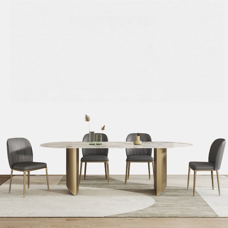 Luxury Oval Dining Table Stainless Steel Double Pedestal Dining Table