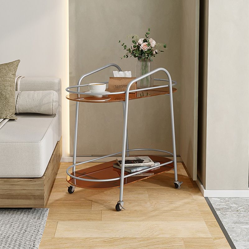 Modernistic Glass Top with Shelf Oval Double Tier Living Room Accent Side Table