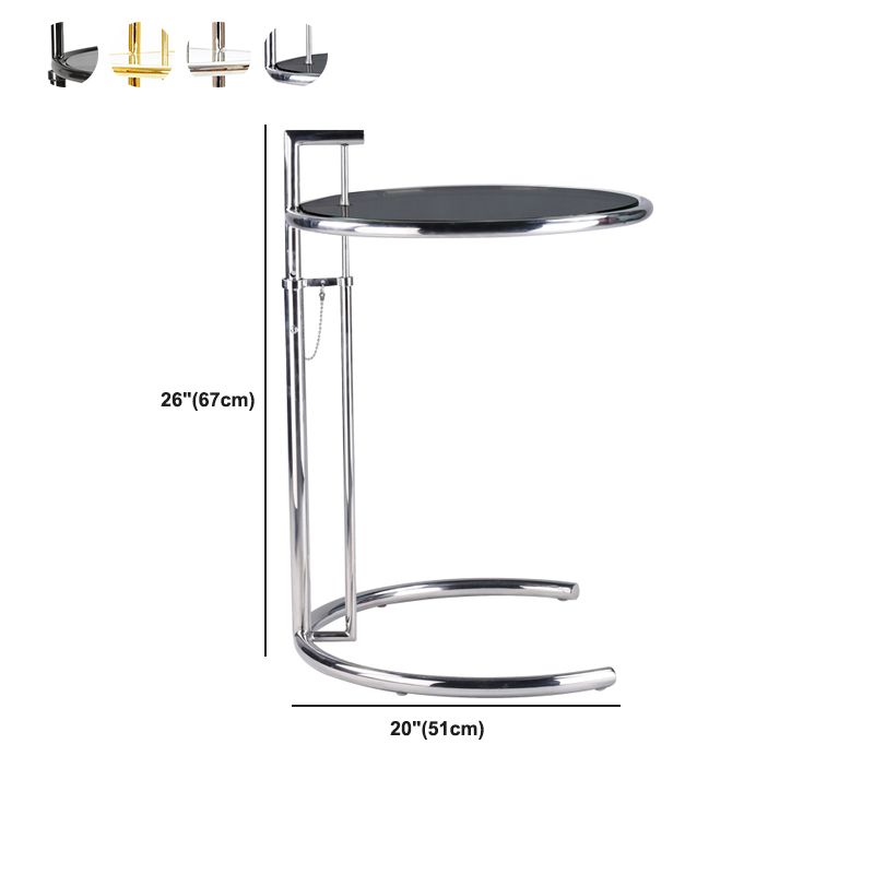 Moderne 20-inch ronde glazen bovenste eindtafel metalen c bijzettafel- verstelbare hoogte